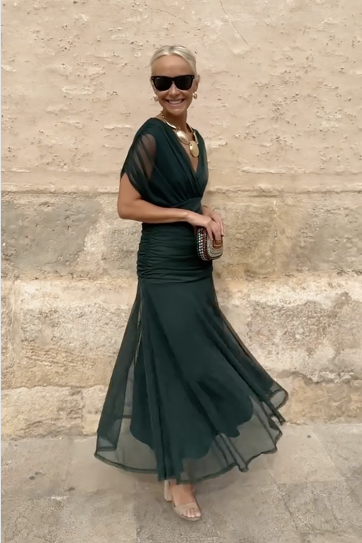 Abito lungo da donna elegante con scollo a V Fantasy per feste
