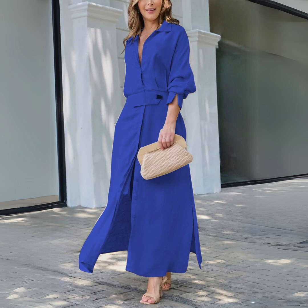 Abito lungo elegante da donna con scollo a V