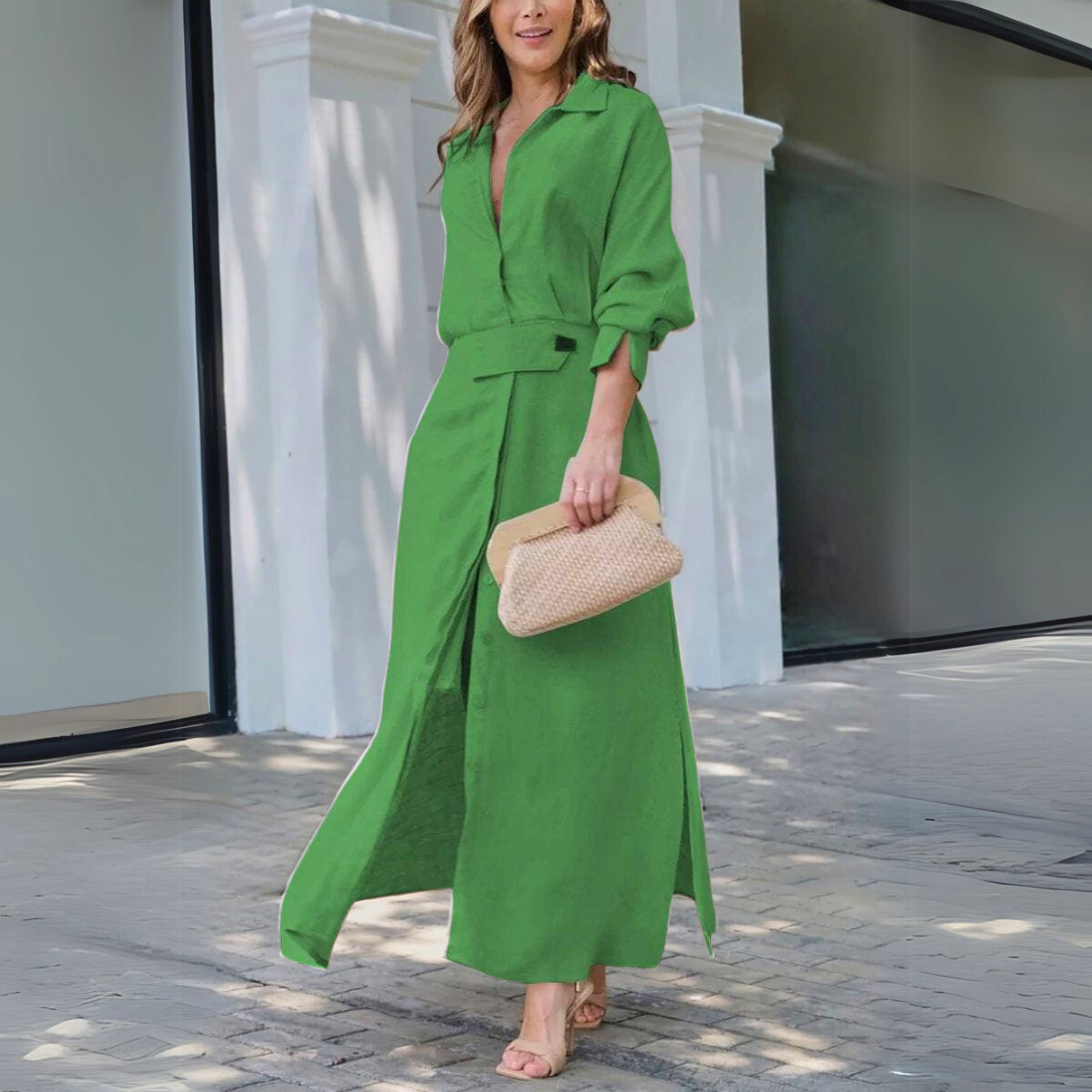Abito lungo elegante da donna con scollo a V