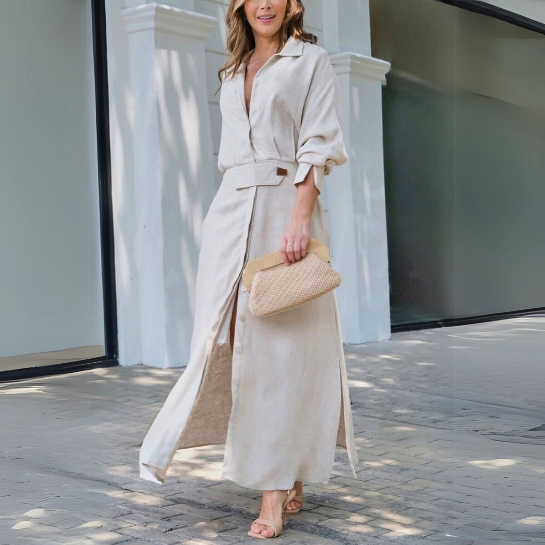 Abito lungo elegante da donna con scollo a V