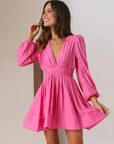 Abito mini donna con volant – maniche lunghe collo a V orlo arricciato