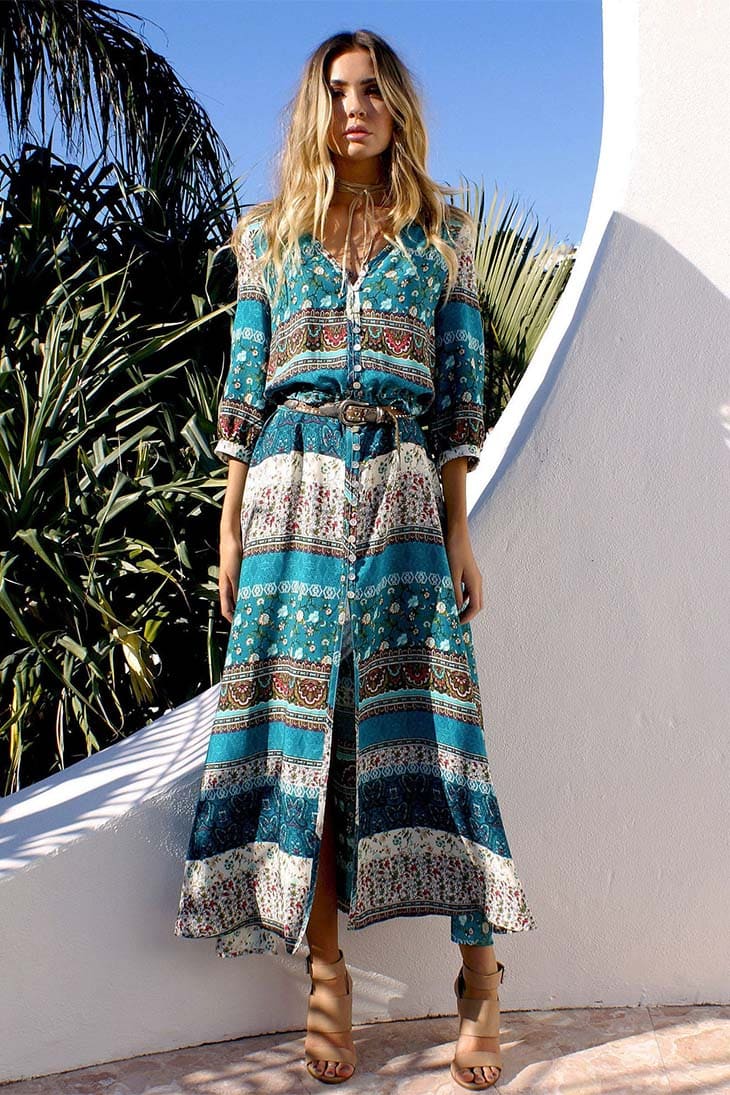 Abito lungo bohemien floreale da donna