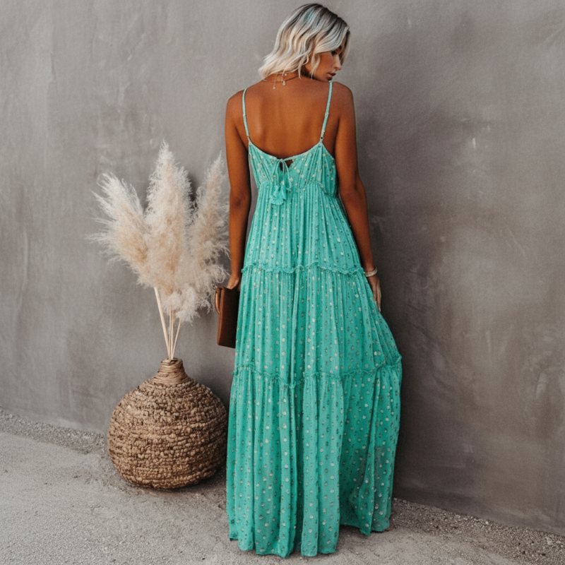 Abito lungo bohemien floreale da donna