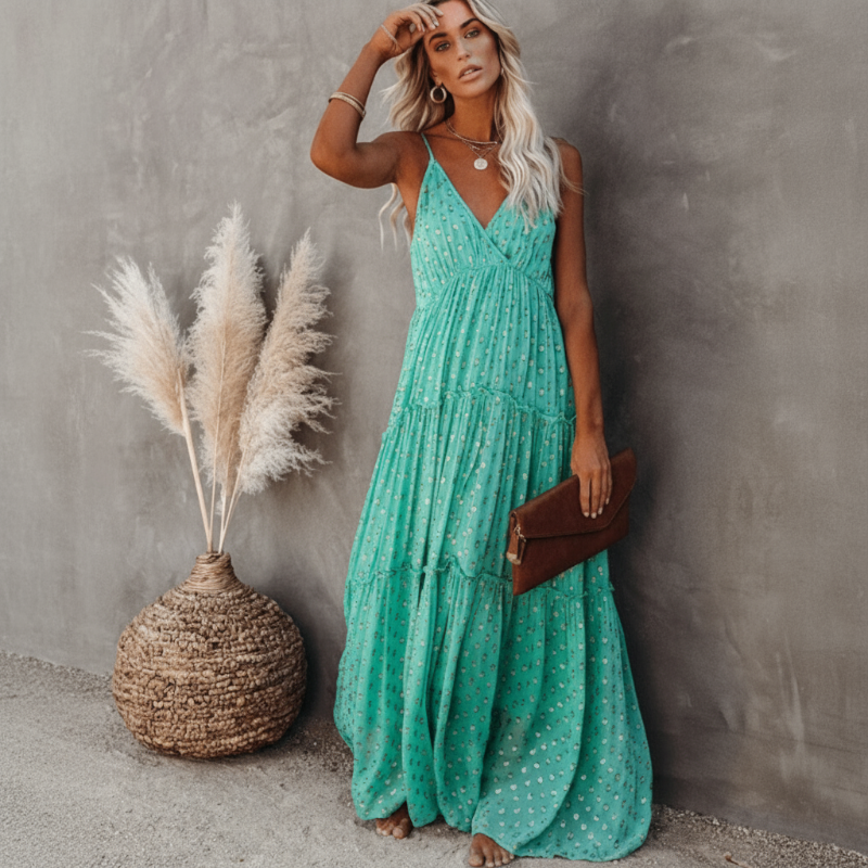 Abito lungo bohemien floreale da donna