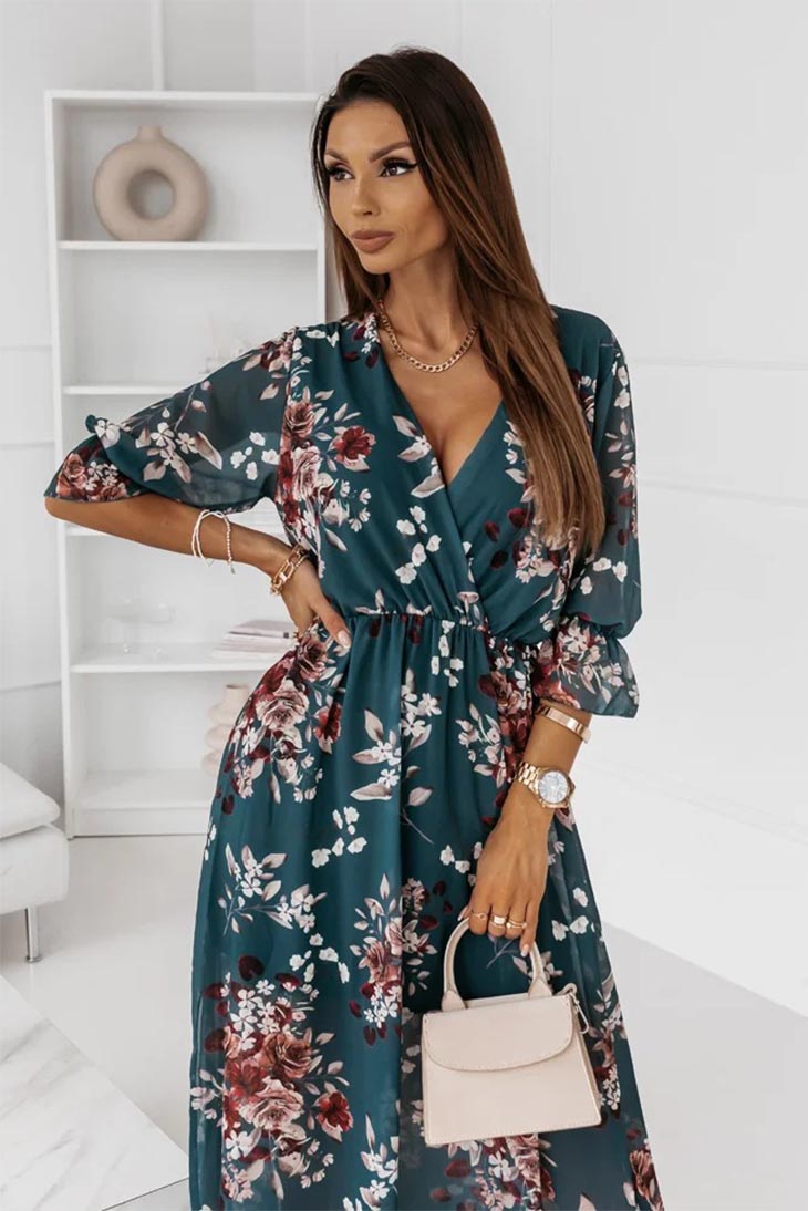 Abito lungo da donna in chiffon floreale