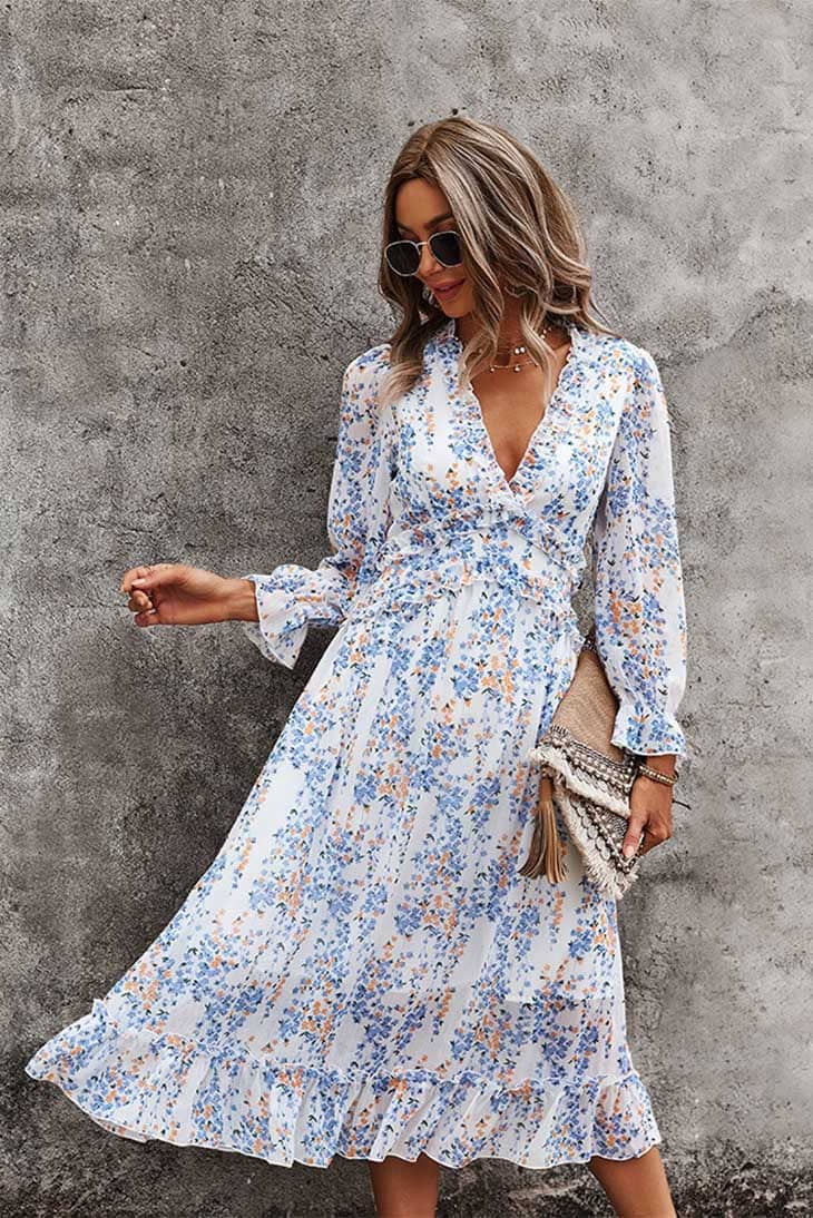 Abito midi avvolgente floreale da donna