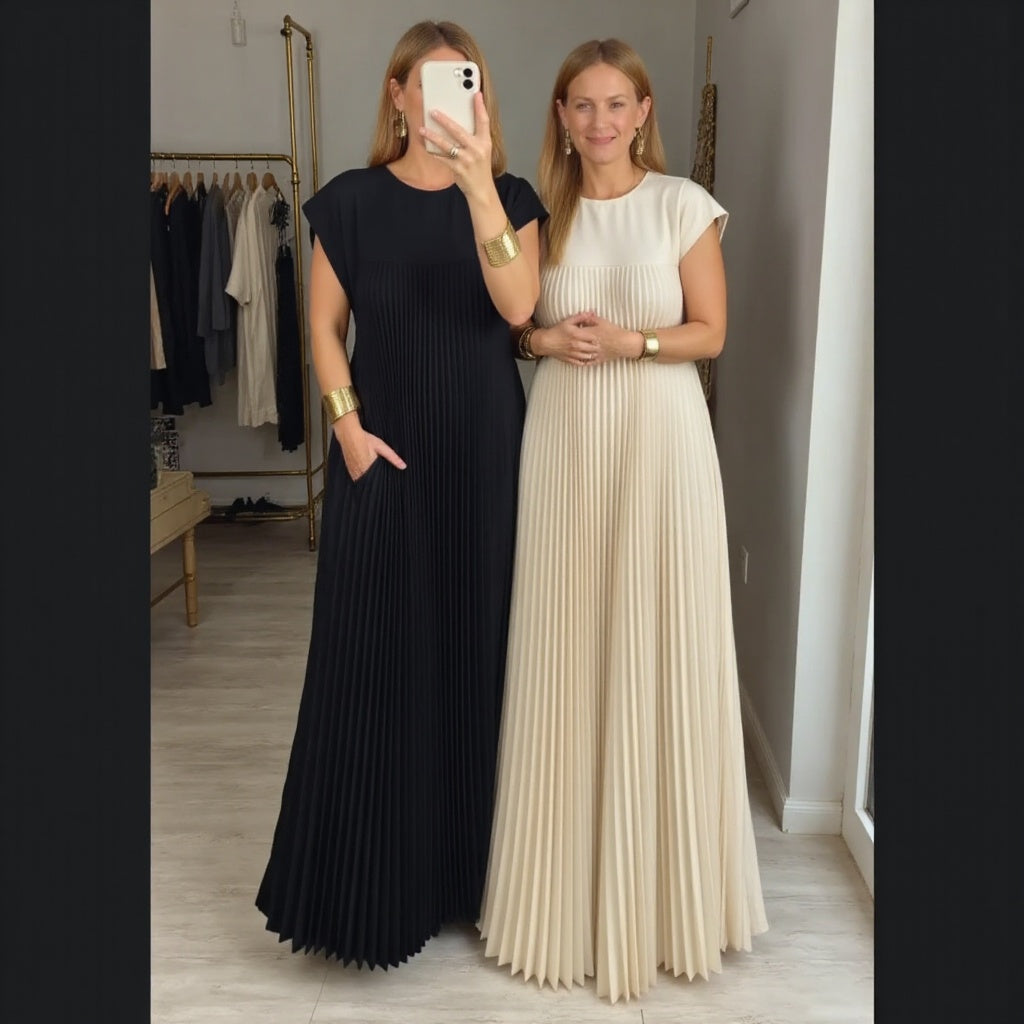Abito lungo plissettato fluido da donna per eventi cocktail
