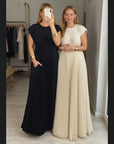Abito lungo plissettato fluido da donna per eventi cocktail