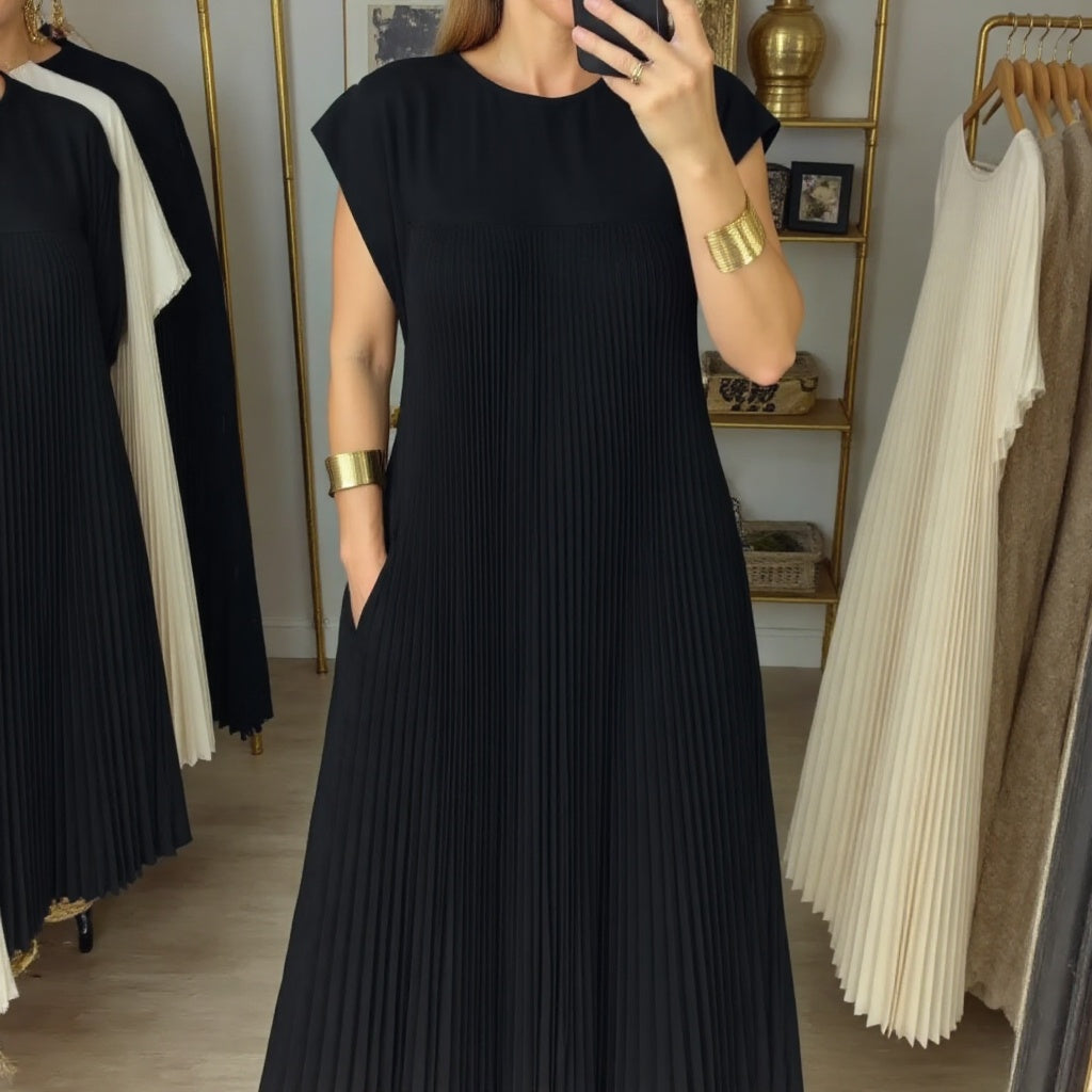 Abito lungo plissettato fluido da donna per eventi cocktail