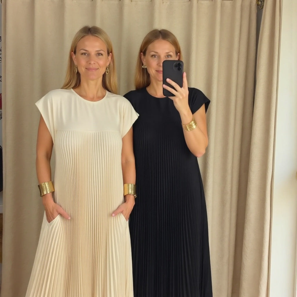 Abito lungo plissettato fluido da donna per eventi cocktail