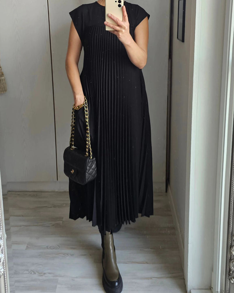 Abito lungo plissettato fluido da donna per eventi cocktail