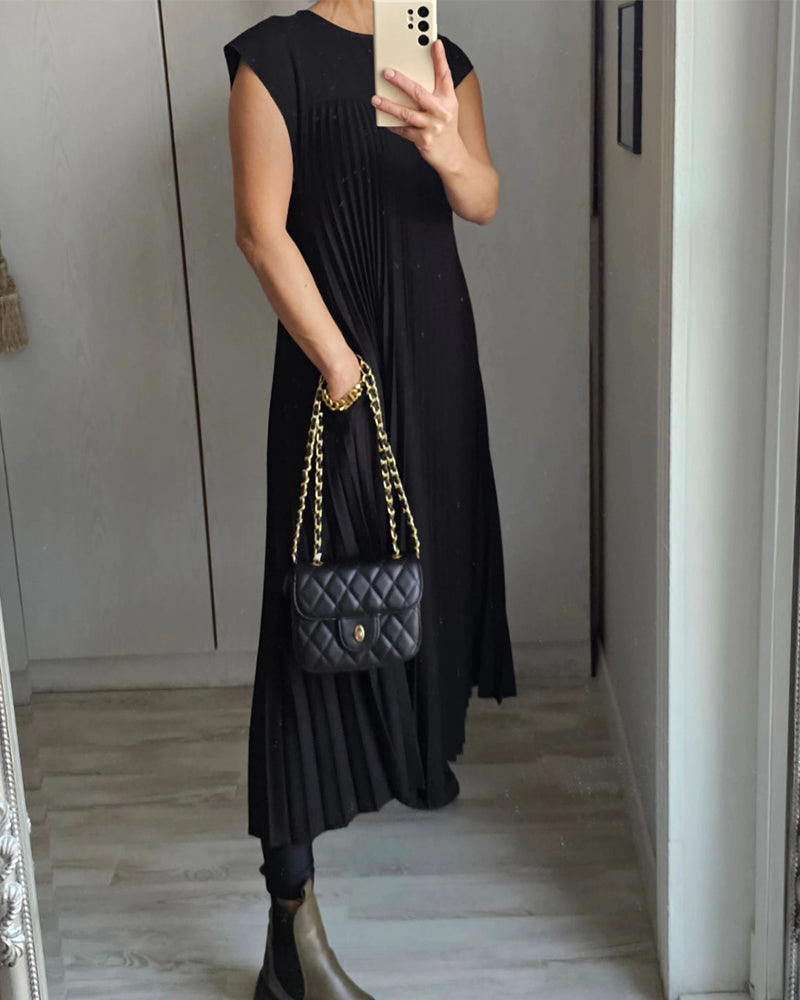 Abito lungo plissettato fluido da donna per eventi cocktail