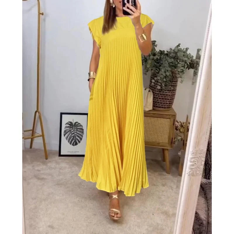 Abito lungo plissettato fluido da donna per eventi cocktail