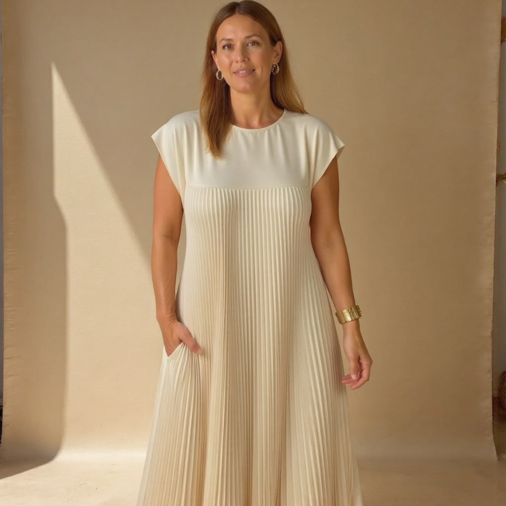 Abito lungo plissettato fluido da donna per eventi cocktail