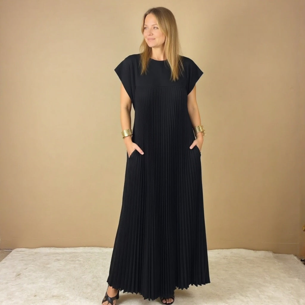 Abito lungo plissettato fluido da donna per eventi cocktail