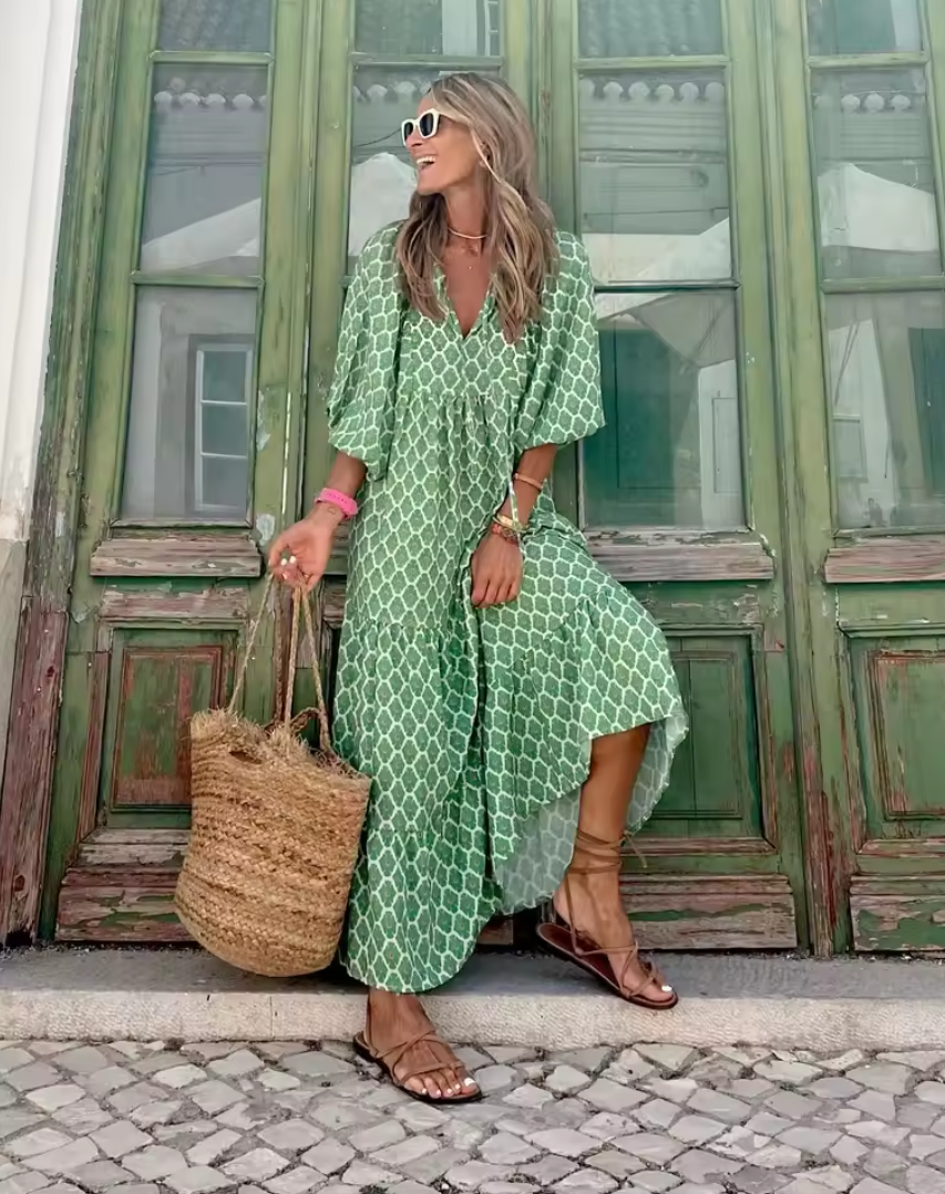Abito lungo verde da donna