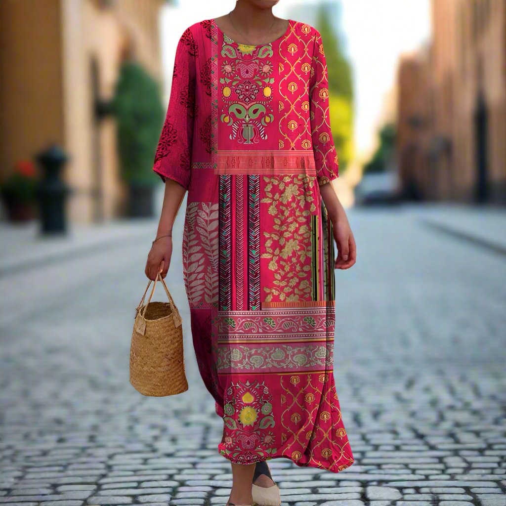 Abito lungo boho donna a vestibilità ampia