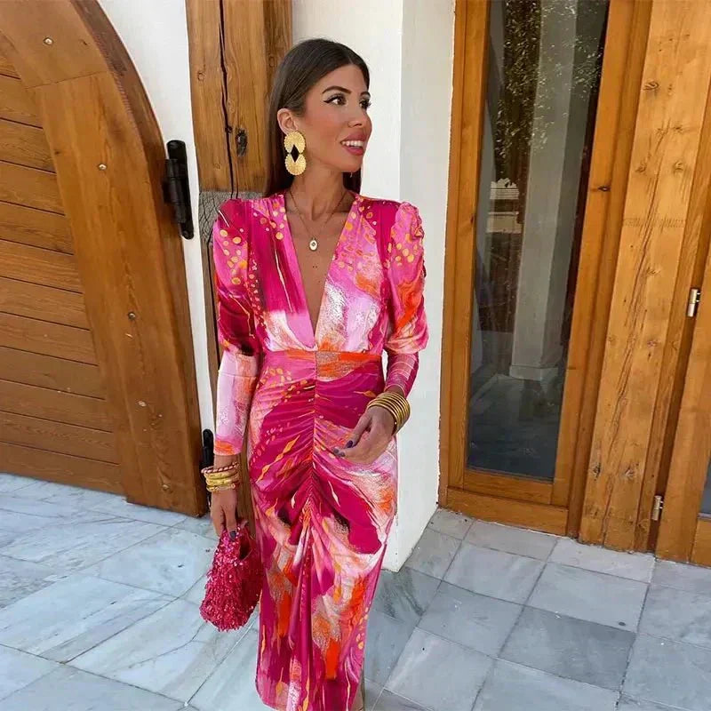 Abito lungo avvolgente da donna per invitate a matrimoni - Eleganza serale
