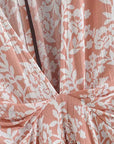 Abito lungo rosa da donna con scollo a incrocio