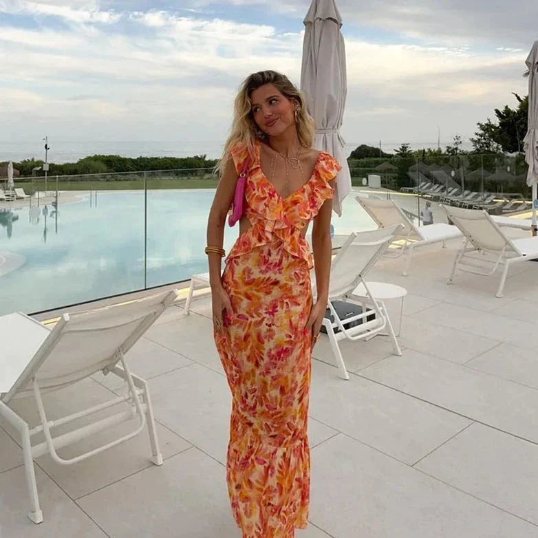 Abito lungo donna in tessuto leggero, aderente