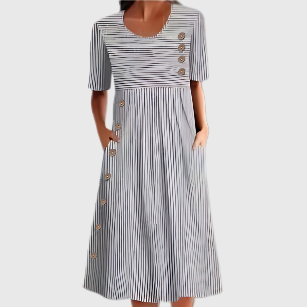 Abito midi a righe da donna con bottoni