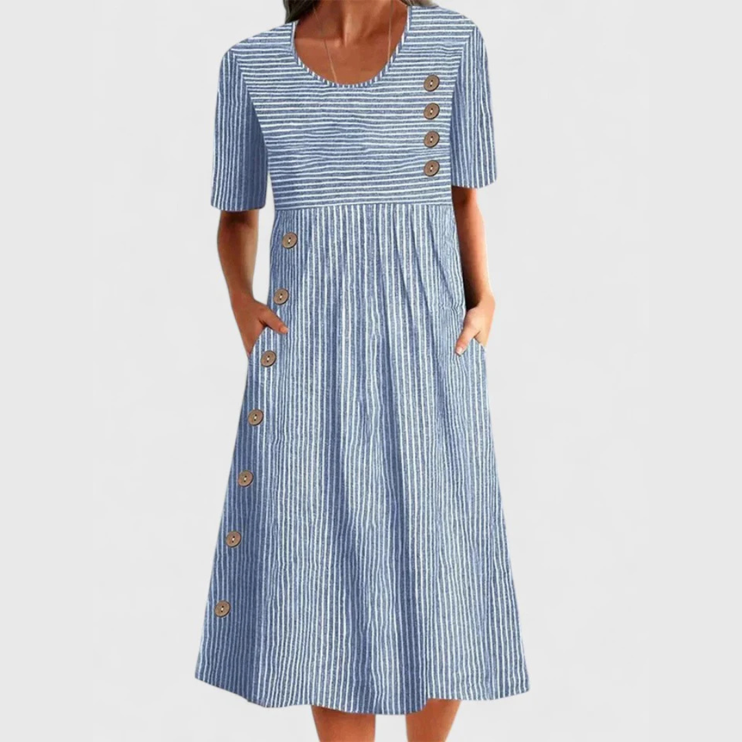 Abito midi a righe da donna con bottoni