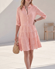 Vestito Camicia Mini Donna con Volant – Collo Classico e Chiusura con Bottoni