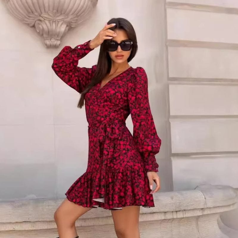 Vestito Mini Bohemien da Donna con Scollo a V