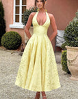 Abito lungo da donna senza maniche in jacquard con scollo a V e collo all'americana