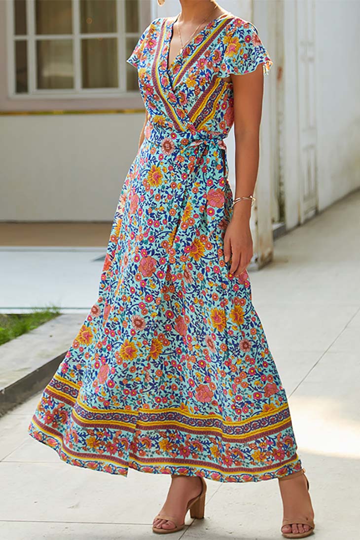 Abito lungo vintage floreale da donna