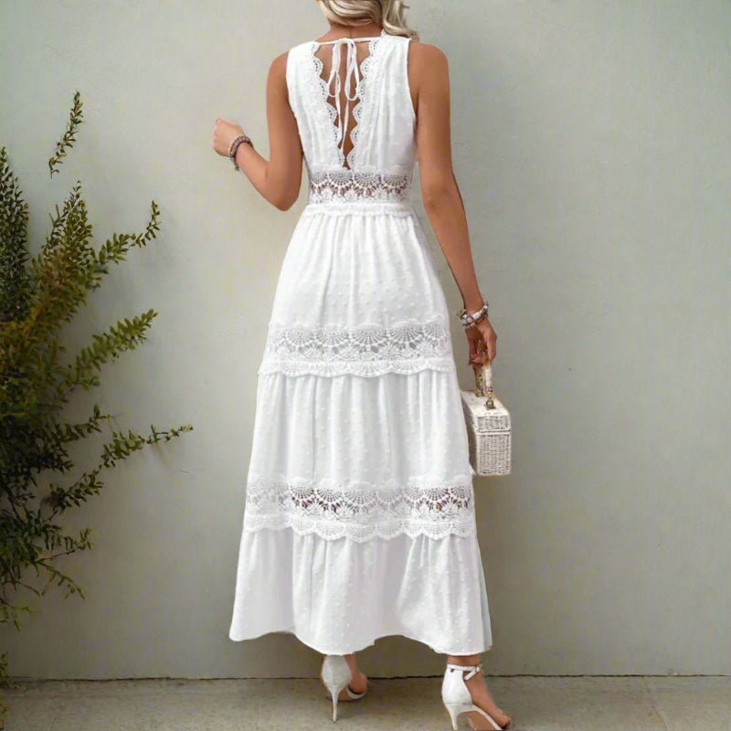 Abito lungo bianco da donna in pizzo