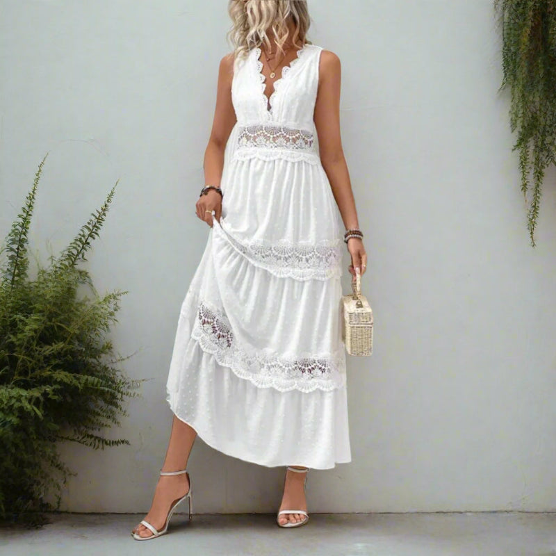 Abito lungo bianco da donna in pizzo