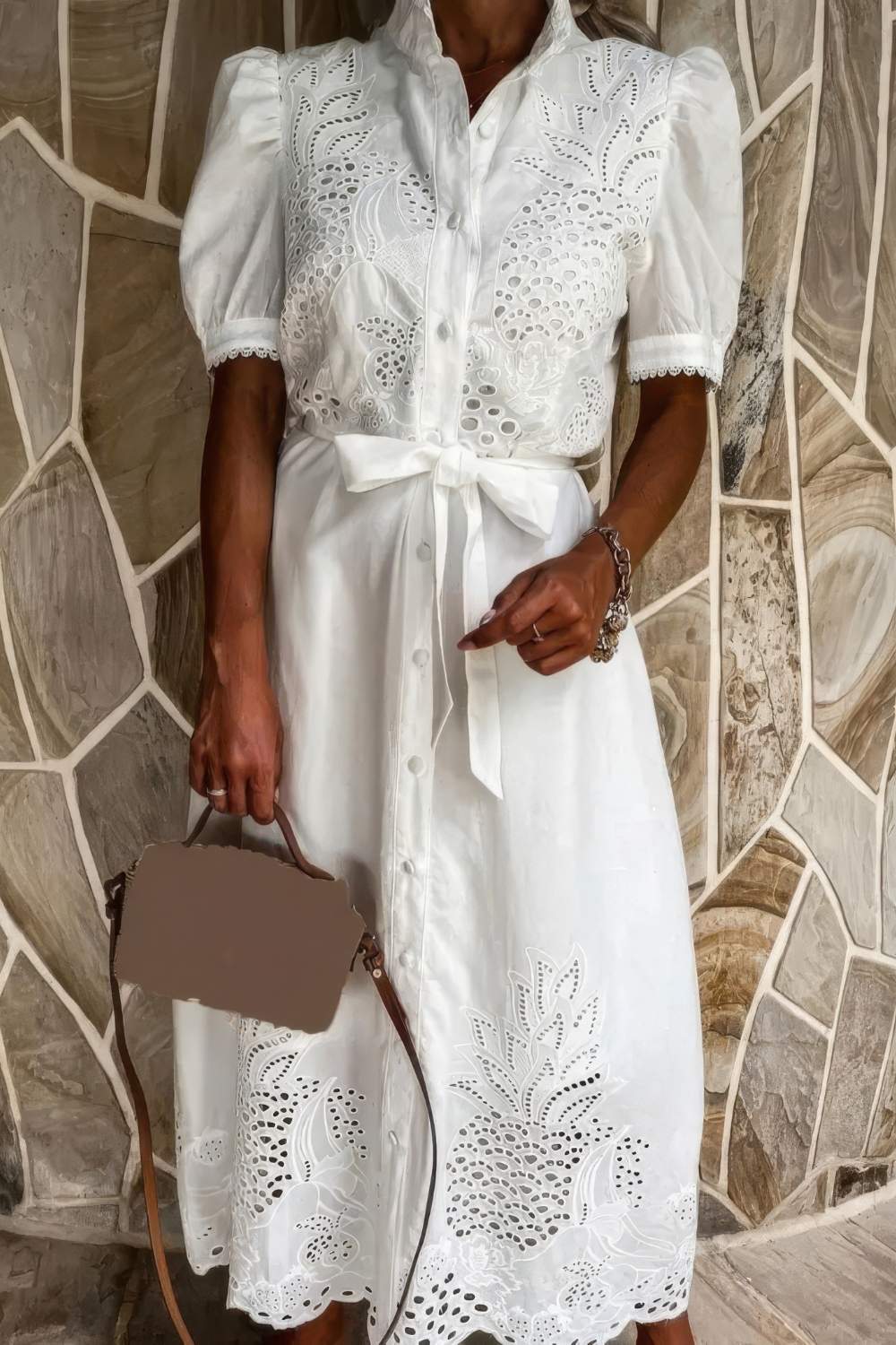Abito Maxi Bianco da Donna con Dettaglio a Bottoni