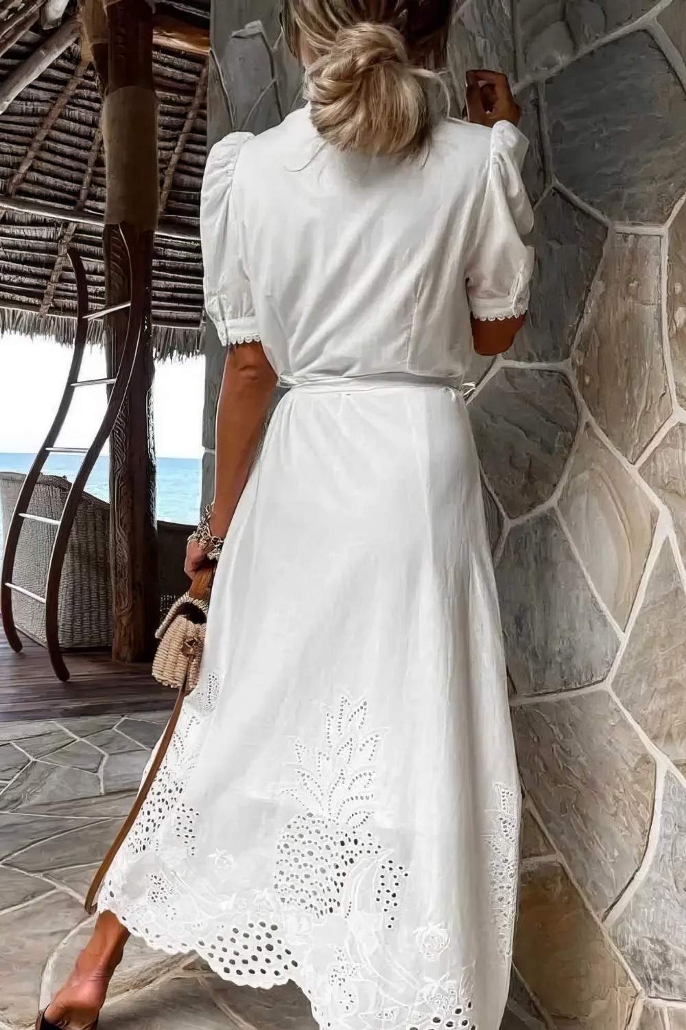 Abito Maxi Bianco da Donna con Dettaglio a Bottoni