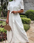 Abito Maxi Bianco da Donna con Dettaglio a Bottoni