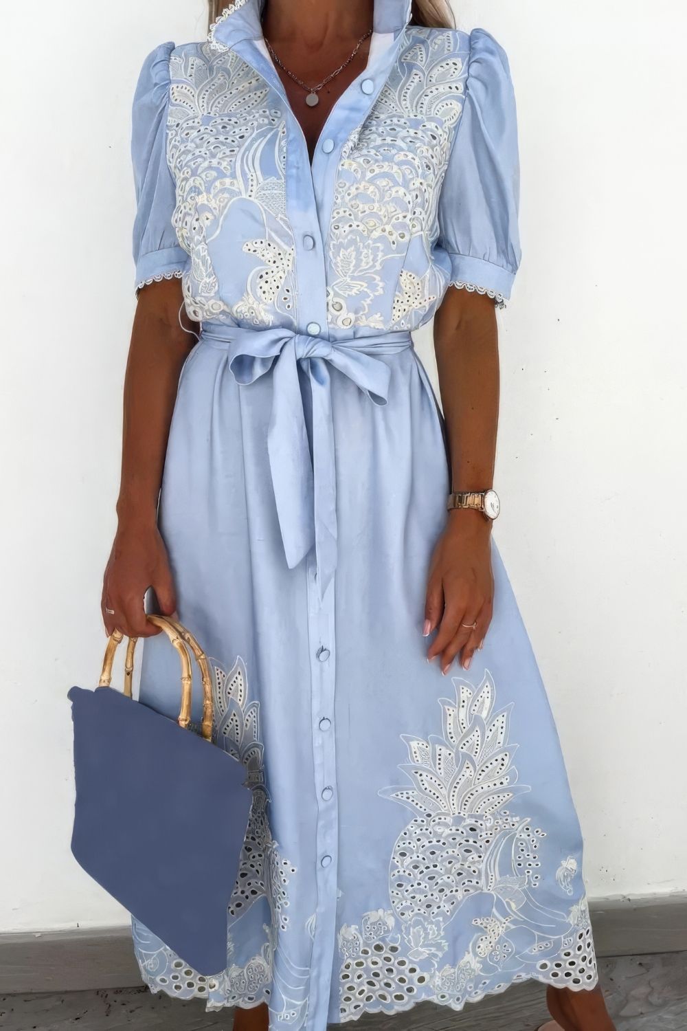 Abito Maxi Bianco da Donna con Dettaglio a Bottoni