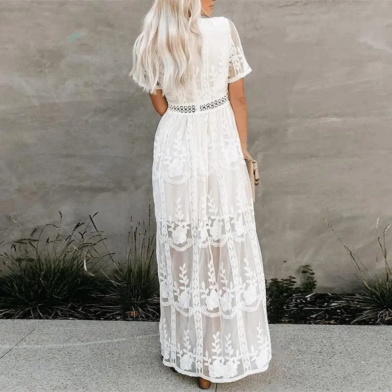 Abito lungo bianco da donna a maniche corte