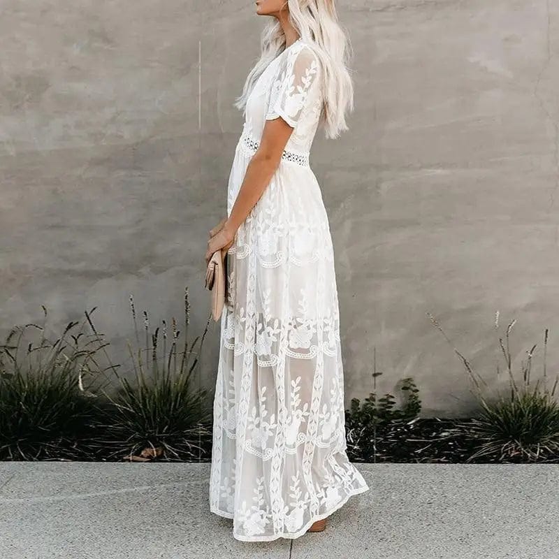 Abito lungo bianco da donna a maniche corte