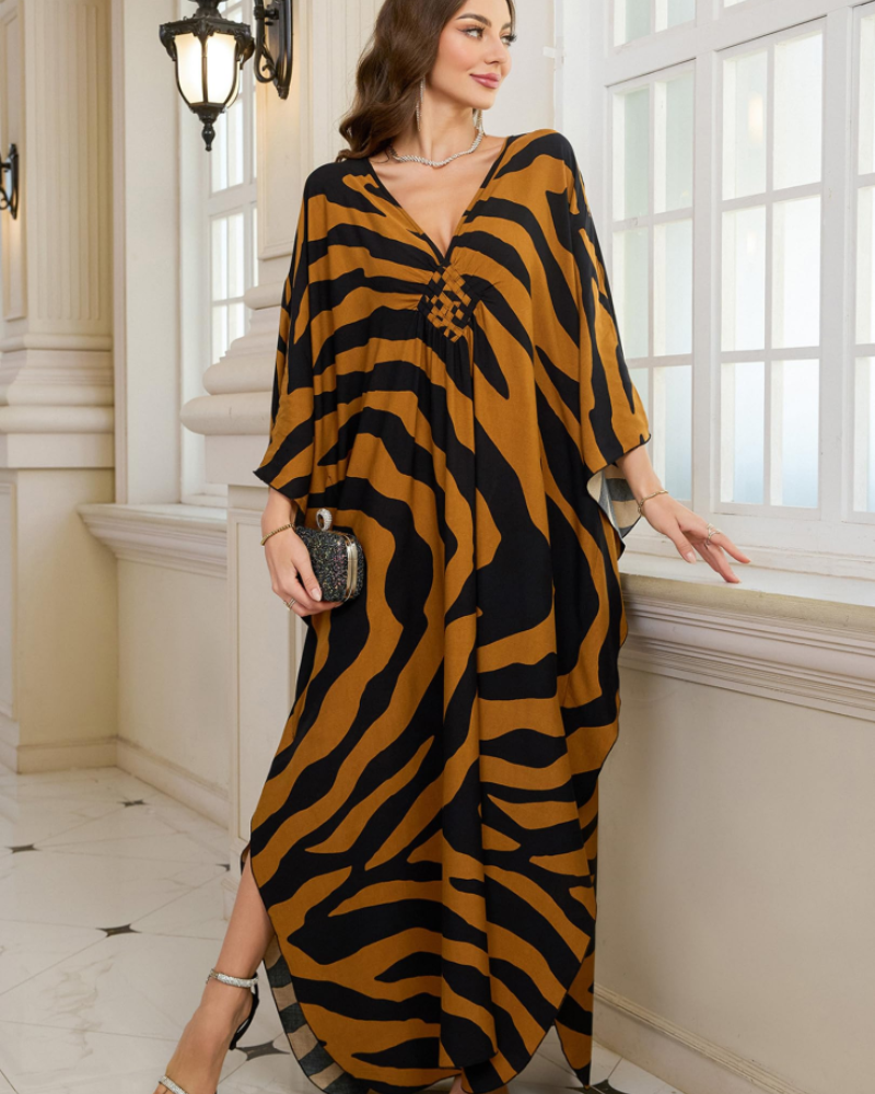Yana Kaftan Donna Taglia Grande – Abito Maxi da Spiaggia in Viscosa, Scollo a V e Maniche a Pipistrello Bohemien