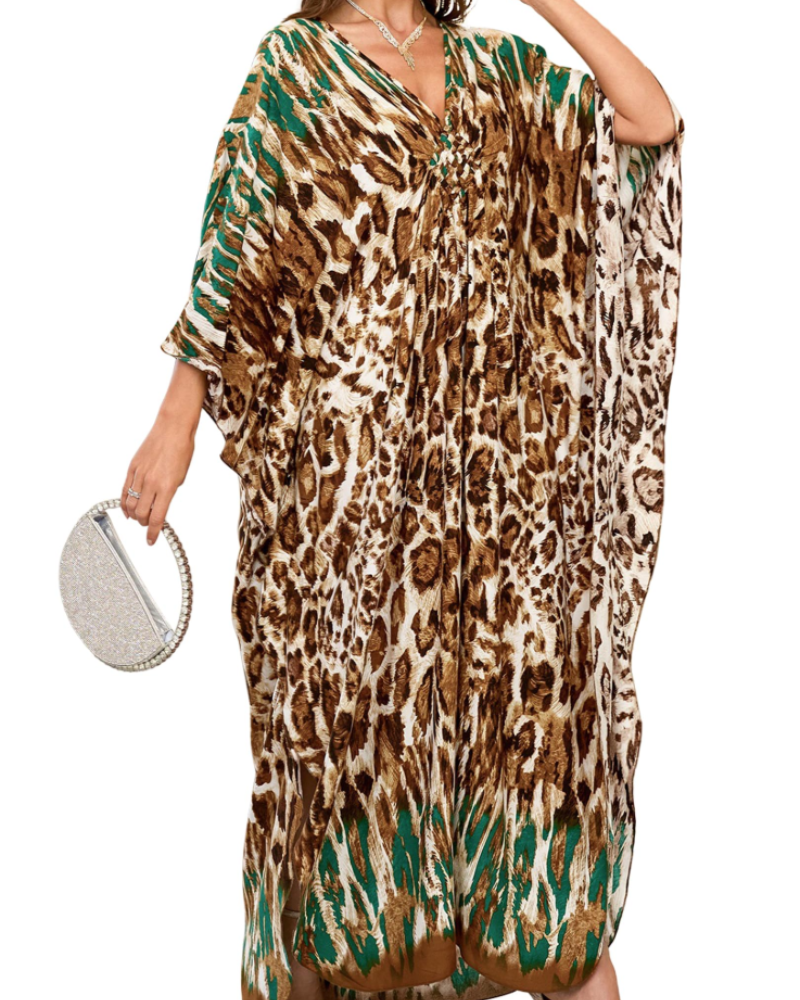 Yana Kaftan Donna Taglia Grande – Abito Maxi da Spiaggia in Viscosa, Scollo a V e Maniche a Pipistrello Bohemien