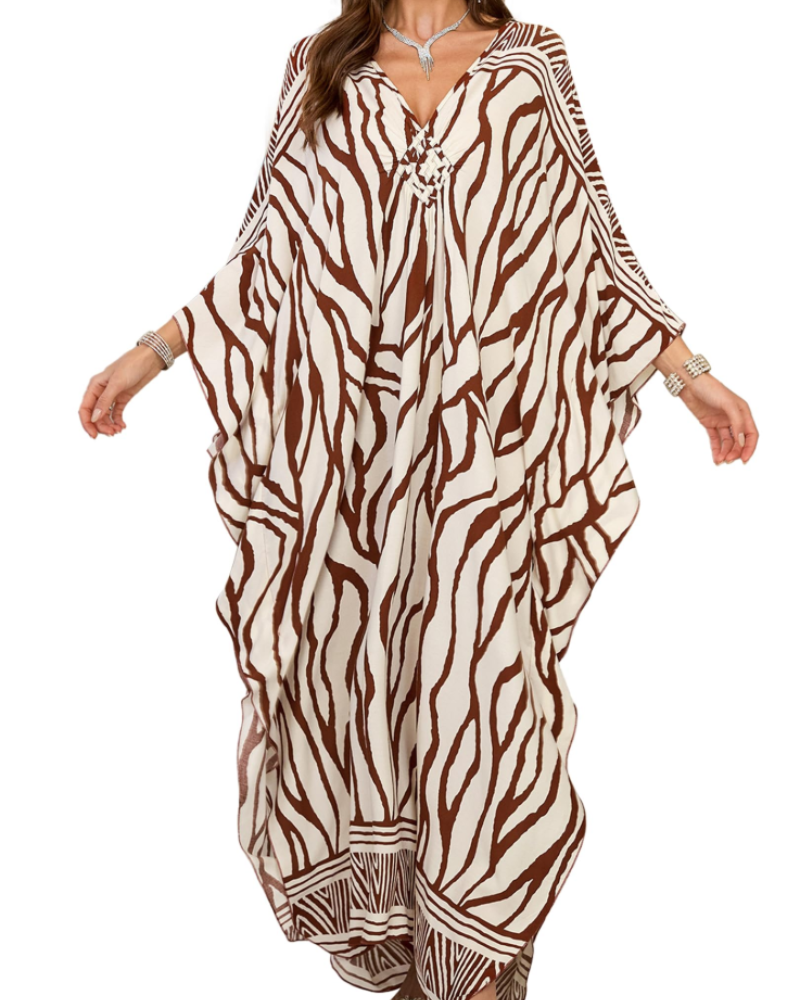 Yana Kaftan Donna Taglia Grande – Abito Maxi da Spiaggia in Viscosa, Scollo a V e Maniche a Pipistrello Bohemien