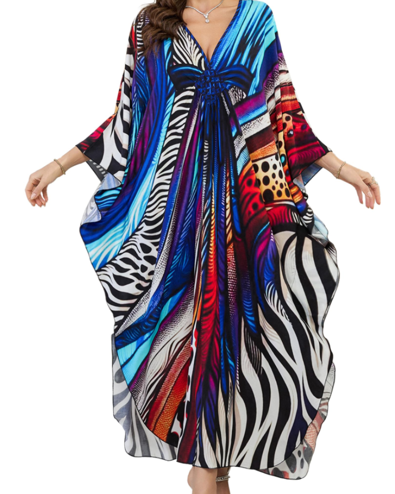Yana Kaftan Donna Taglia Grande – Abito Maxi da Spiaggia in Viscosa, Scollo a V e Maniche a Pipistrello Bohemien