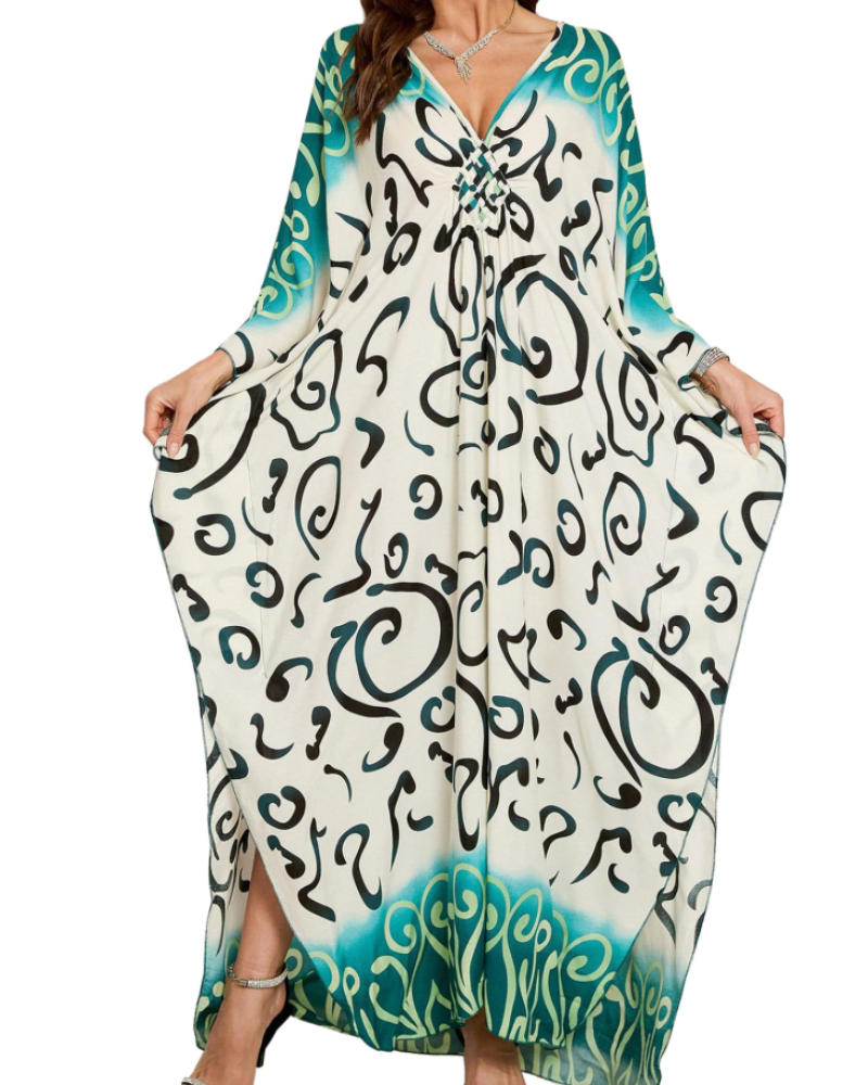 Yana Kaftan Donna Taglia Grande – Abito Maxi da Spiaggia in Viscosa, Scollo a V e Maniche a Pipistrello Bohemien
