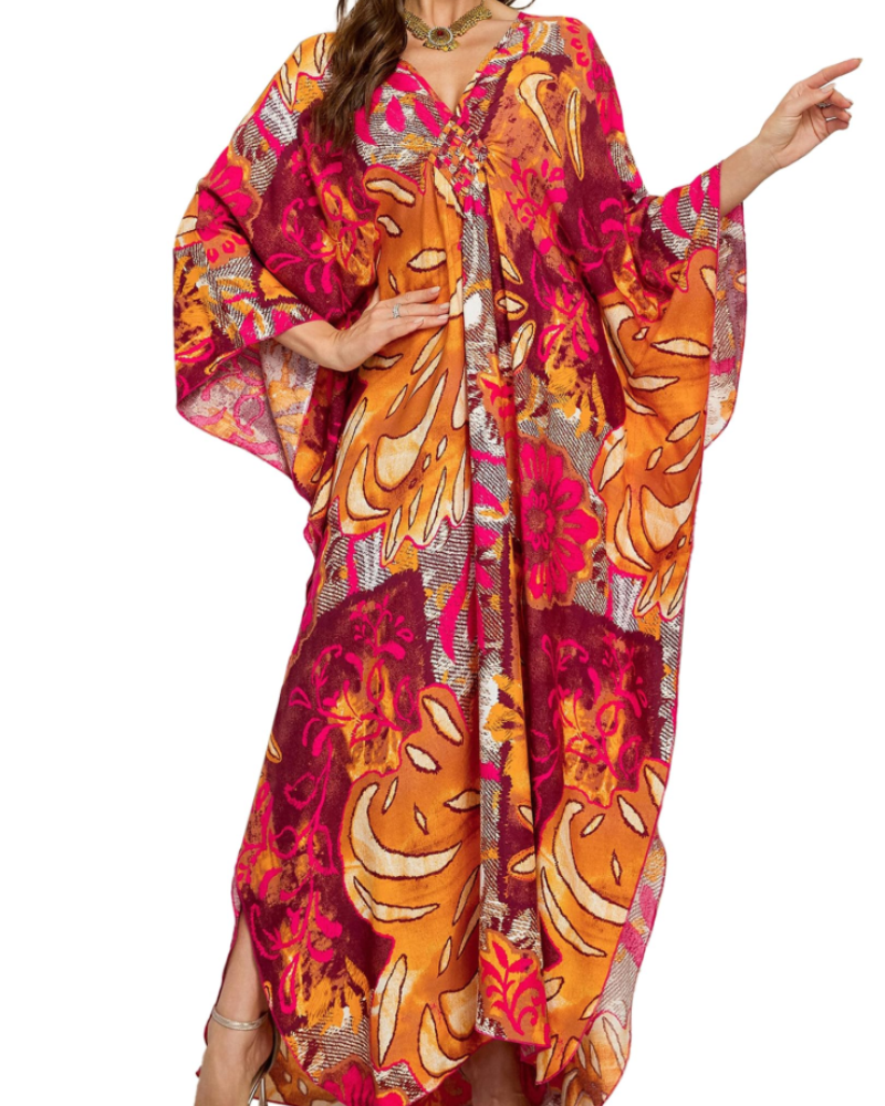 Yana Kaftan Donna Taglia Grande – Abito Maxi da Spiaggia in Viscosa, Scollo a V e Maniche a Pipistrello Bohemien