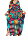 Yana Kaftan Donna Taglia Grande – Abito Maxi da Spiaggia in Viscosa, Scollo a V e Maniche a Pipistrello Bohemien