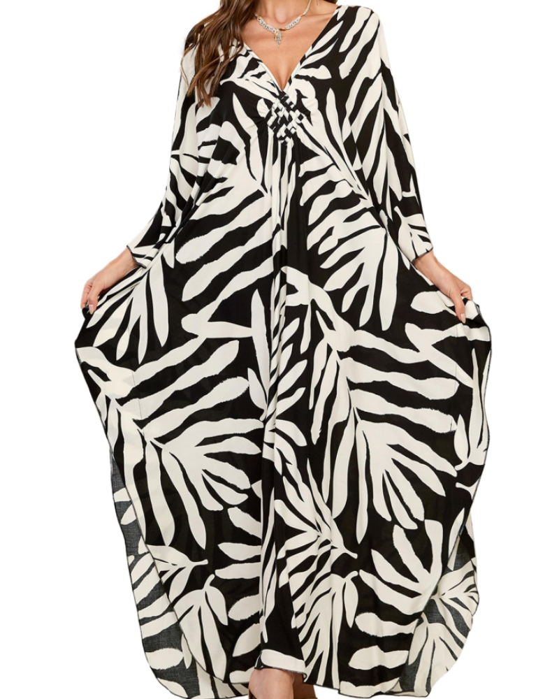 Yana Kaftan Donna Taglia Grande – Abito Maxi da Spiaggia in Viscosa, Scollo a V e Maniche a Pipistrello Bohemien