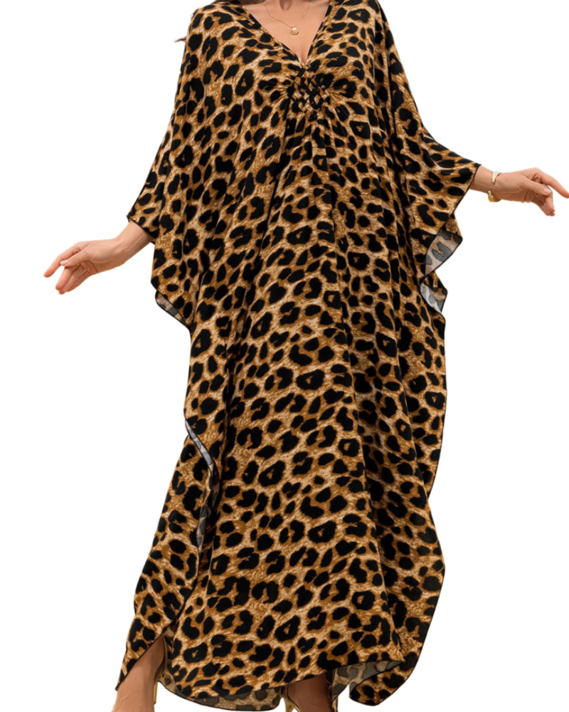 Yana Kaftan Donna Taglia Grande – Abito Maxi da Spiaggia in Viscosa, Scollo a V e Maniche a Pipistrello Bohemien