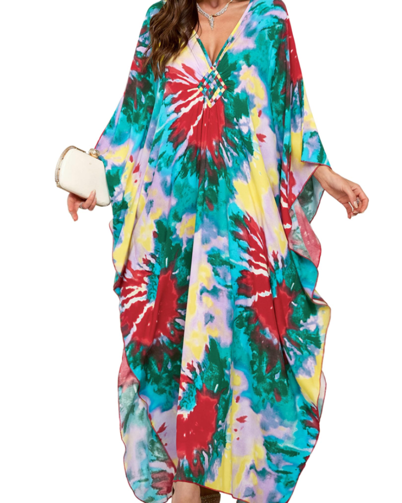 Yana Kaftan Donna Taglia Grande – Abito Maxi da Spiaggia in Viscosa, Scollo a V e Maniche a Pipistrello Bohemien