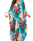 Yana Kaftan Donna Taglia Grande – Abito Maxi da Spiaggia in Viscosa, Scollo a V e Maniche a Pipistrello Bohemien