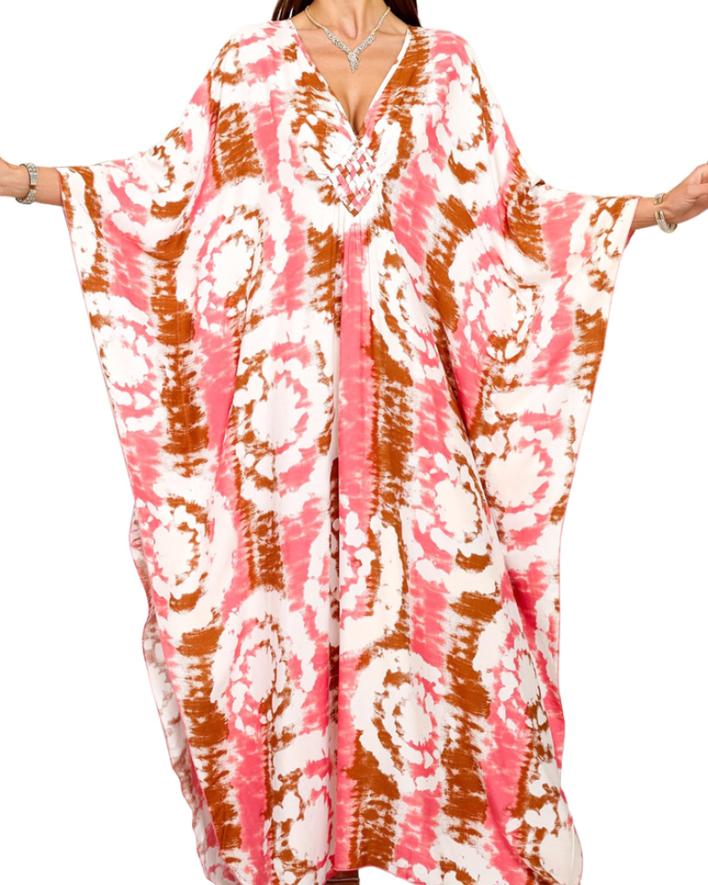 Yana Kaftan Donna Taglia Grande – Abito Maxi da Spiaggia in Viscosa, Scollo a V e Maniche a Pipistrello Bohemien